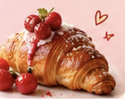 Croissant with fresh cherries