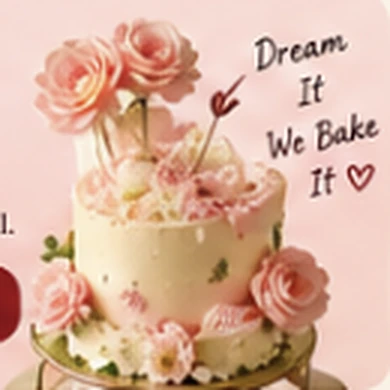Tall cream cake decorated with pink roses